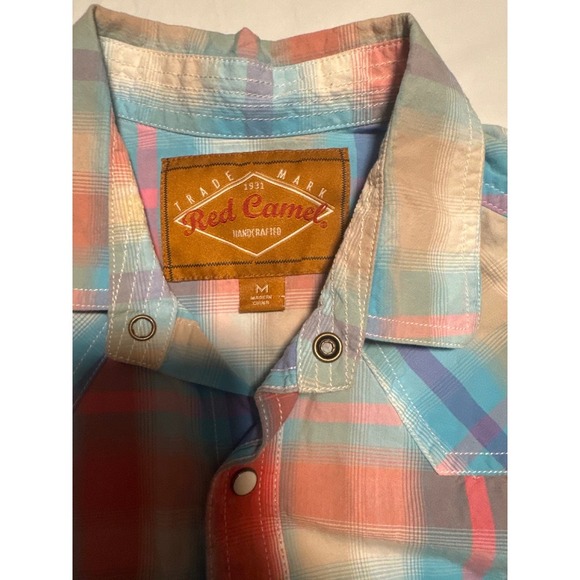 Red Camel Mens Plaid Snap Button Western Shirt Long Sleeve Size Medium - Picture 1 of 2